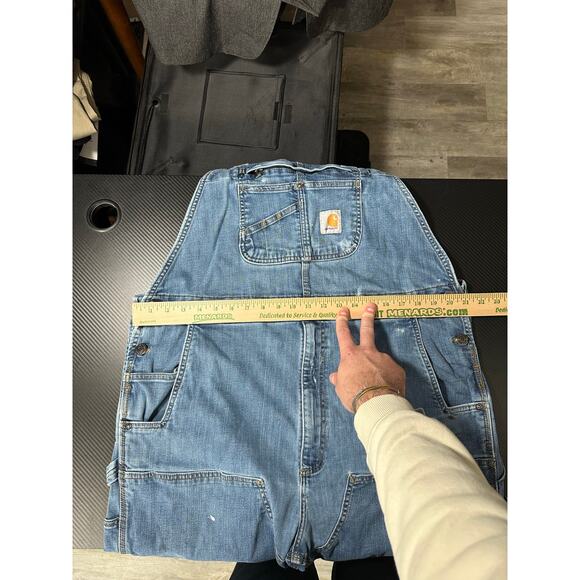 Carhartt Double Knee Denim Overalls Carpenter Workwear Utility 42x30 Distressed - Picture 5 of 16